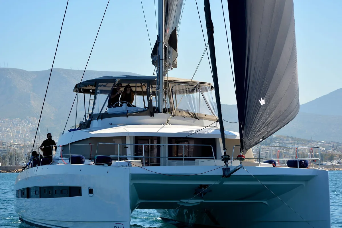 Exterior view of Kos 54.Cat, a Bali 5.4 catamaran at Municipal Unit of Lefkada, Greece