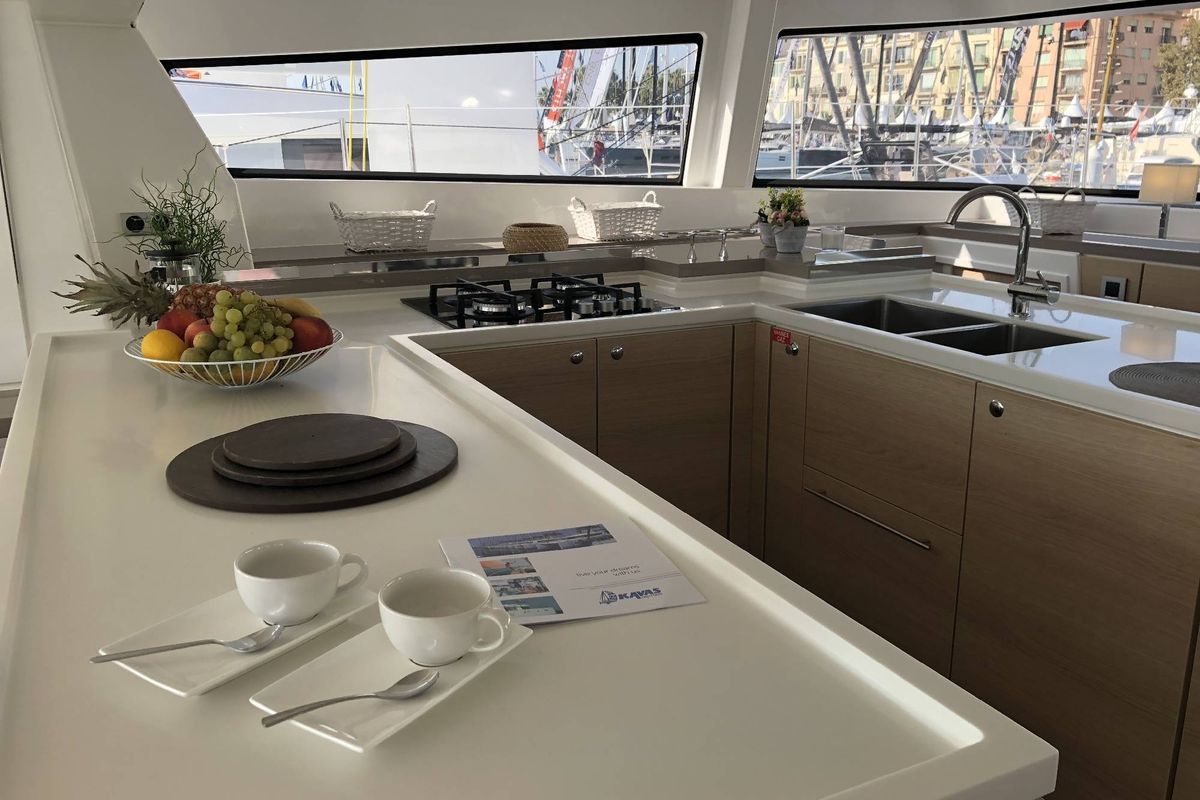 Galley of Kos 54.Cat, a Bali 5.4 catamaran at Municipal Unit of Lefkada, Greece