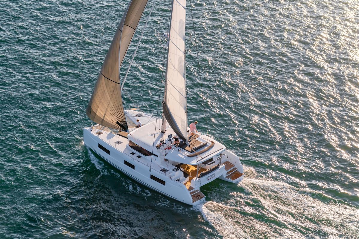 Exterior view of Pegasus, a Lagoon 46 catamaran at Propriano, France
