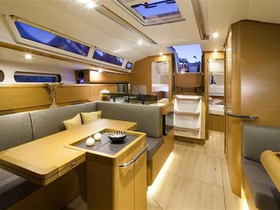 Galley of Traveller, a Jeanneau Sun Odyssey 409 sailboat at Kontokali, Greece