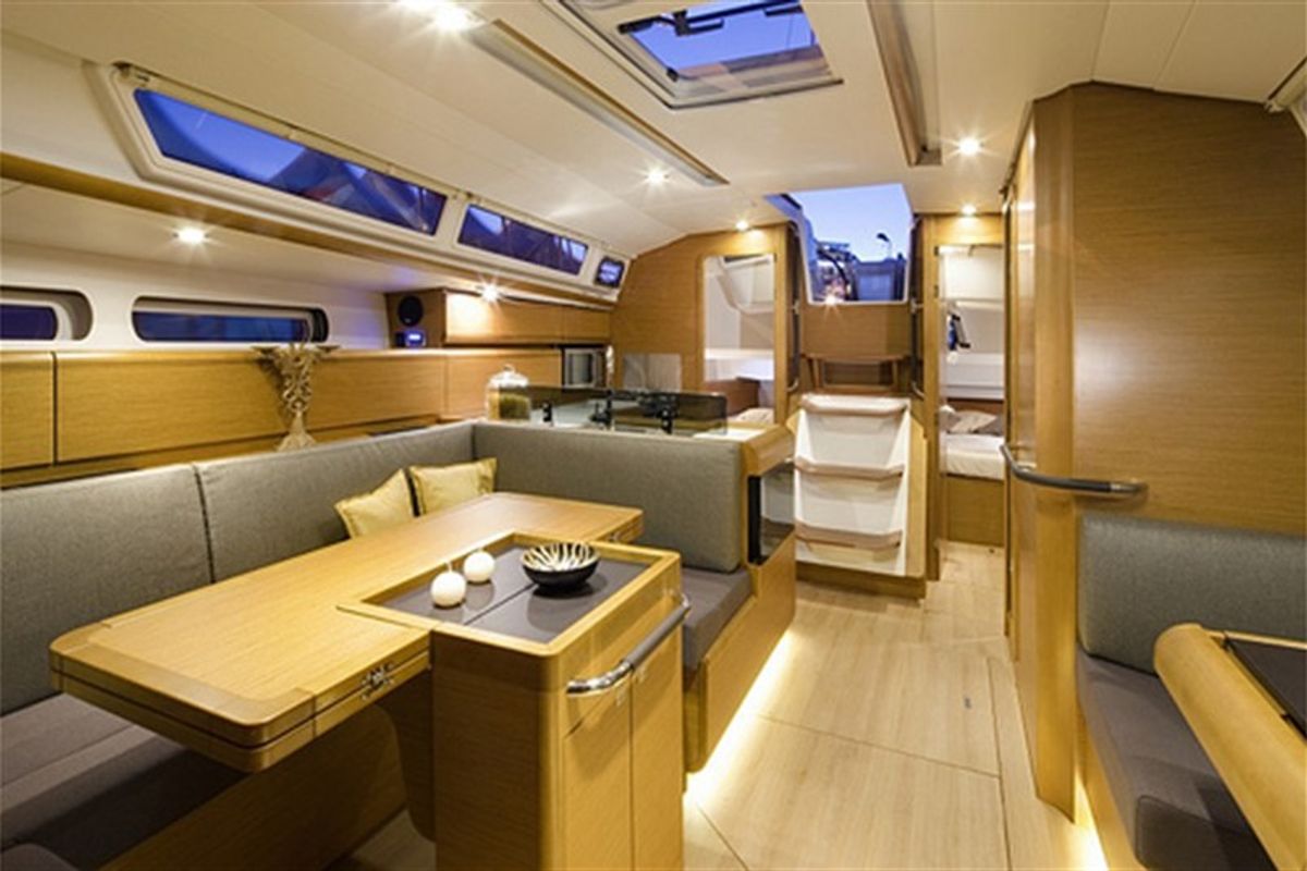 Galley of Traveller, a Jeanneau Sun Odyssey 409 sailboat at Kontokali, Greece