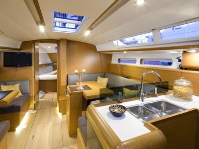Cabin on Traveller, a Jeanneau Sun Odyssey 409 sailboat at Kontokali, Greece