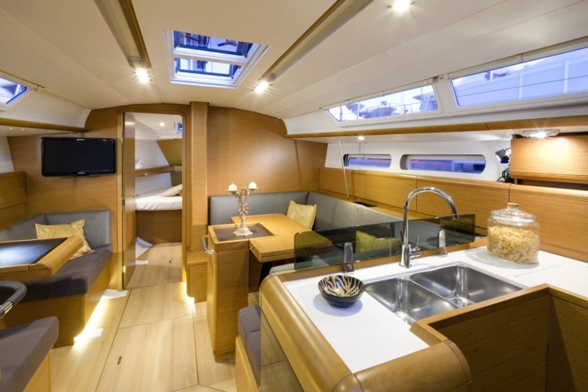 Cabin on Traveller, a Jeanneau Sun Odyssey 409 sailboat at Kontokali, Greece