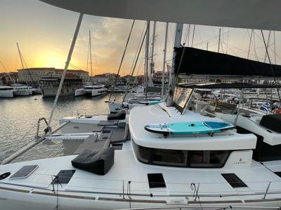 Deck of Blue Velvet, a Lagoon 52 F catamaran at Municipal Unit of Lefkada, Greece
