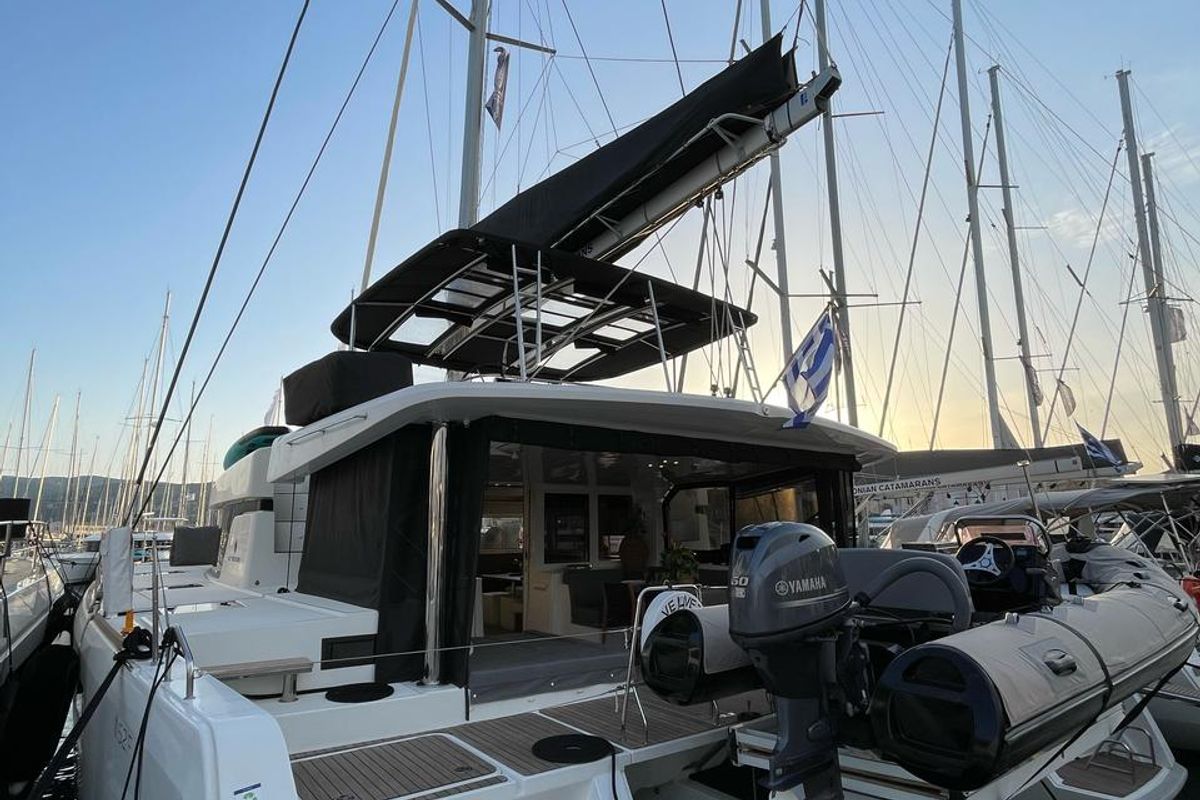 Exterior view of Blue Velvet, a Lagoon 52 F catamaran at Municipal Unit of Lefkada, Greece