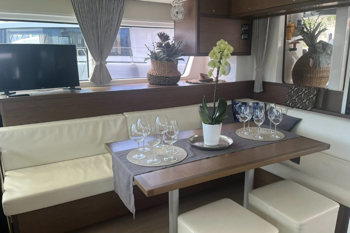 Salon of Blue Velvet, a Lagoon 52 F catamaran at Municipal Unit of Lefkada, Greece