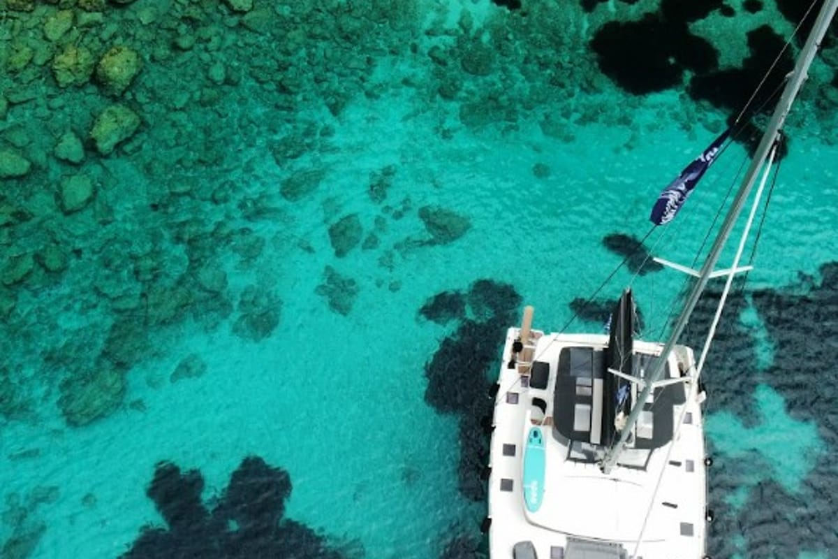 Exterior view of Blue Velvet, a Lagoon 52 F catamaran at Municipal Unit of Lefkada, Greece