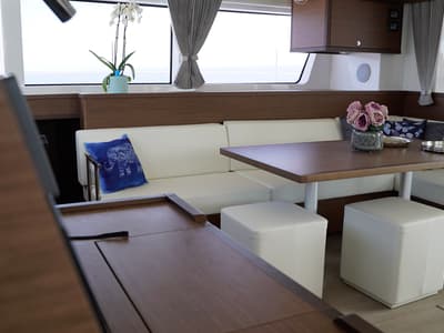 Salon of Blue Velvet, a Lagoon 52 F catamaran at Municipal Unit of Lefkada, Greece