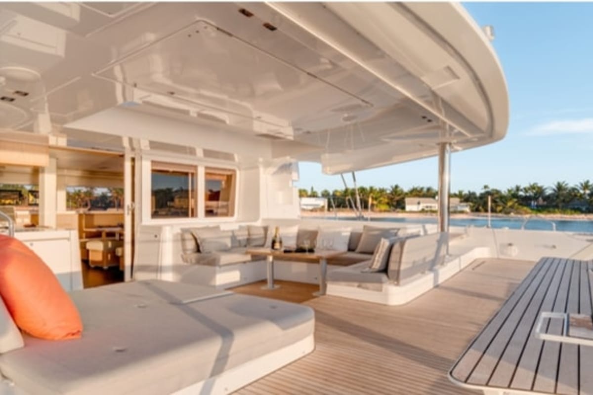 Deck of Blue Velvet, a Lagoon 52 F catamaran at Municipal Unit of Lefkada, Greece