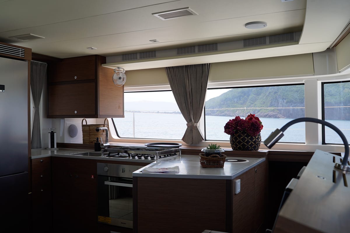 Galley of Blue Velvet, a Lagoon 52 F catamaran at Municipal Unit of Lefkada, Greece