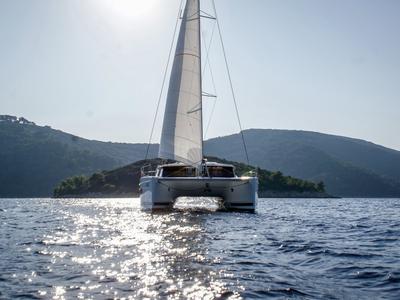 Deck of Lounge, a Fountaine Pajot Helia 44 catamaran at Tivat, Montenegro