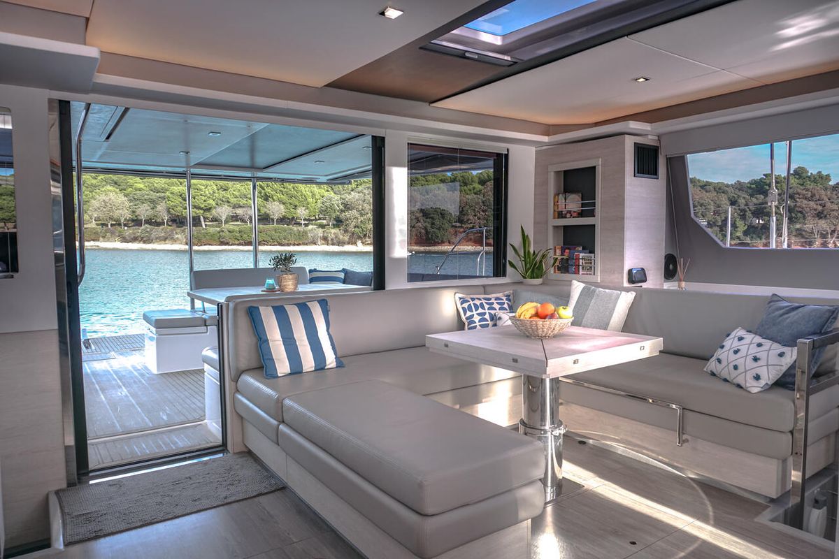 Salon of Solaia, a Leopard 50 catamaran at Općina Sukošan, Croatia