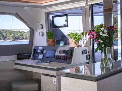 Cockpit of Solaia, a Leopard 50 catamaran at Općina Sukošan, Croatia