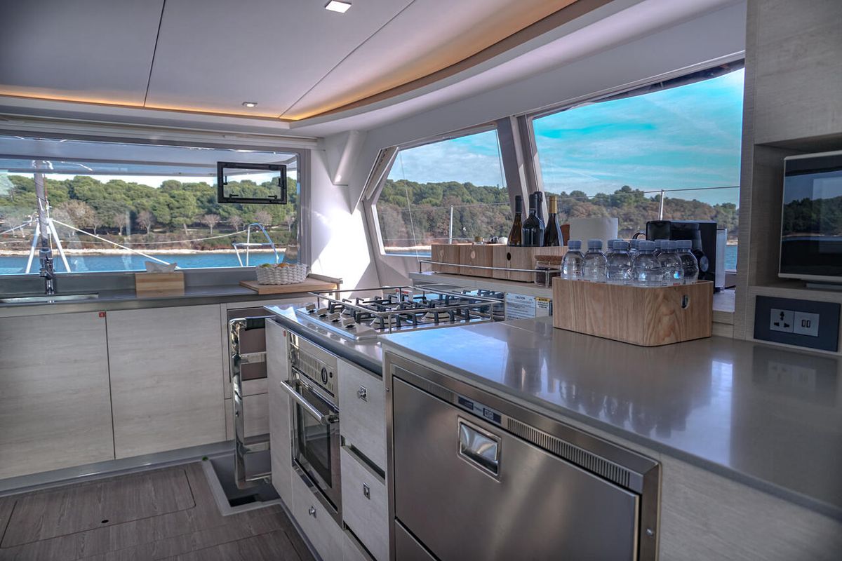 Galley of Solaia, a Leopard 50 catamaran at Općina Sukošan, Croatia