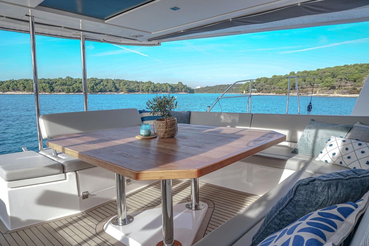 Deck of Solaia, a Leopard 50 catamaran at Općina Sukošan, Croatia