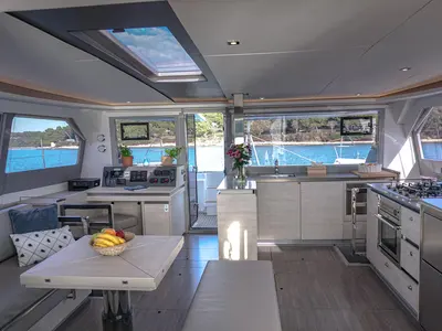 Salon of Solaia, a Leopard 50 catamaran at Općina Sukošan, Croatia