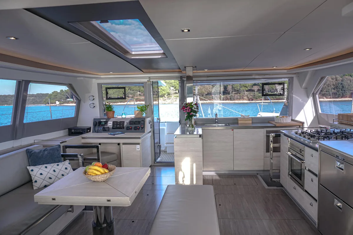 Salon of Solaia, a Leopard 50 catamaran at Općina Sukošan, Croatia