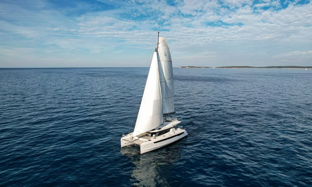 Exterior view of Solaia, a Leopard 50 catamaran at Općina Sukošan, Croatia