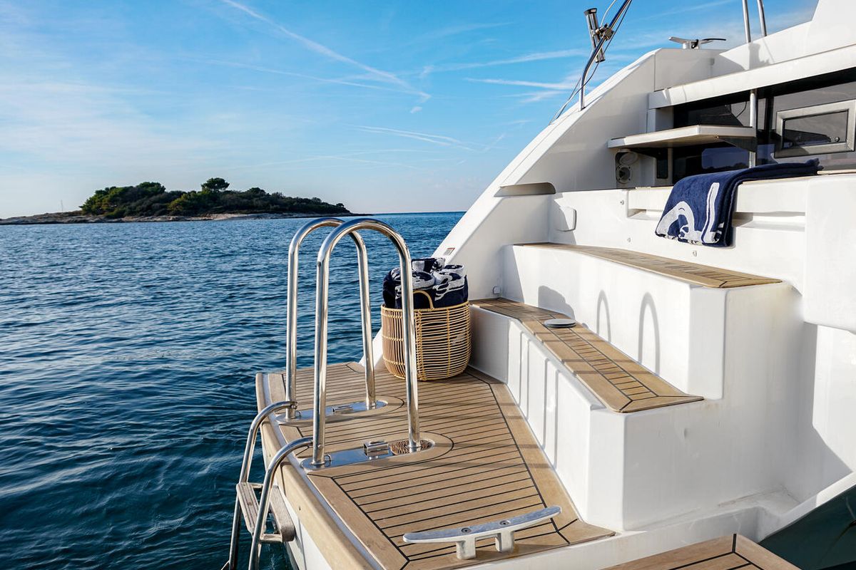 Deck of Solaia, a Leopard 50 catamaran at Općina Sukošan, Croatia