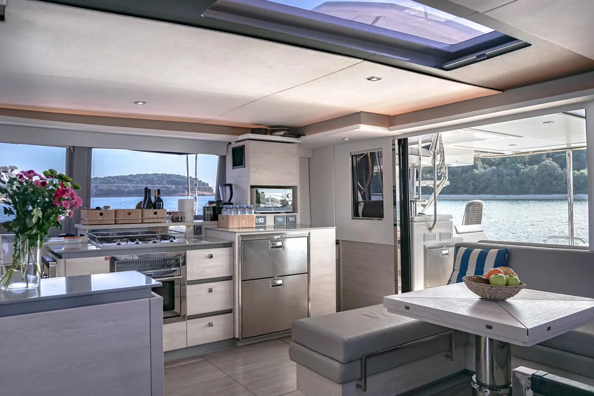 Salon of Solaia, a Leopard 50 catamaran at Općina Sukošan, Croatia