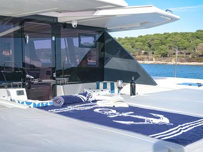 Deck of Solaia, a Leopard 50 catamaran at Općina Sukošan, Croatia