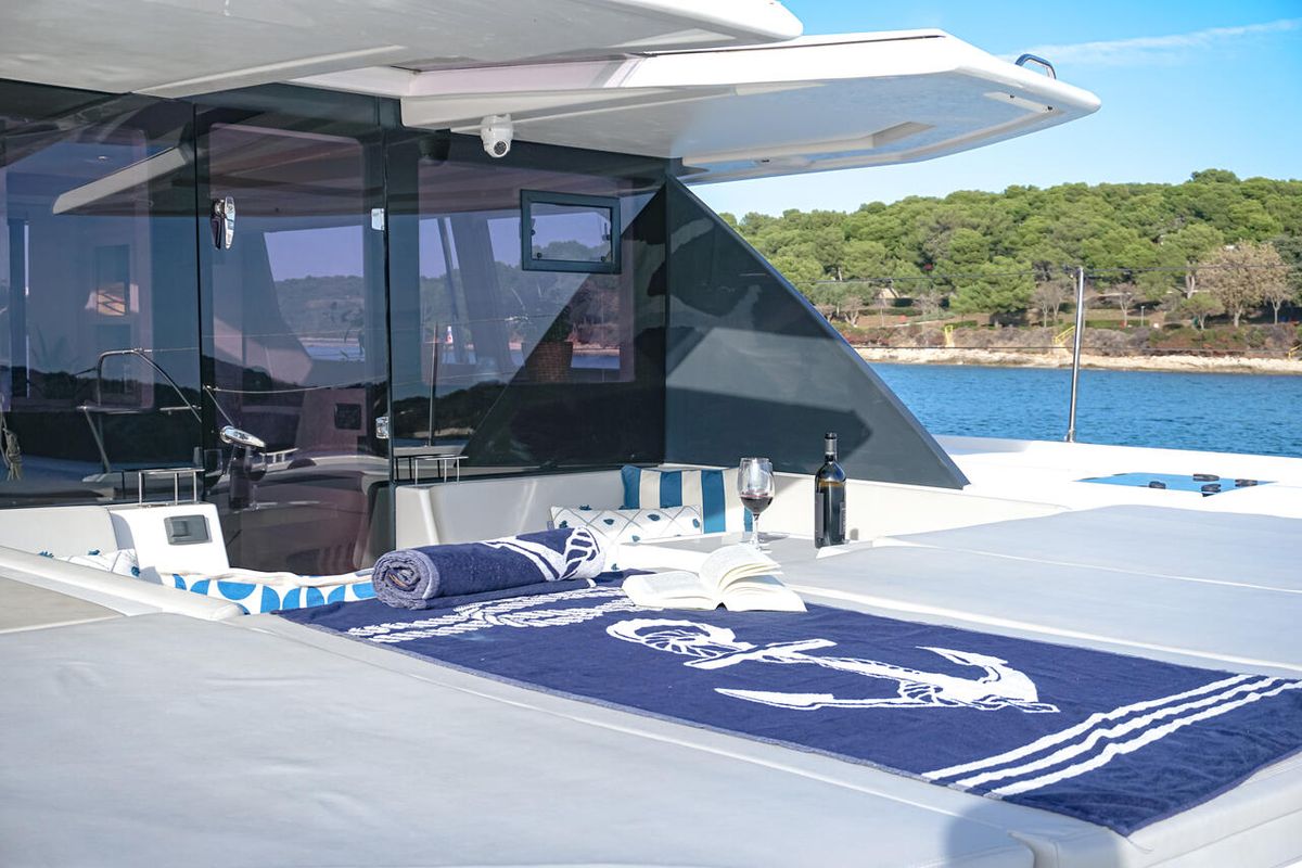 Deck of Solaia, a Leopard 50 catamaran at Općina Sukošan, Croatia