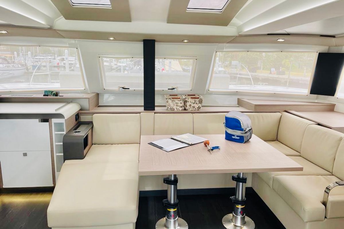 Salon of Pau Hana II, a Fountaine Pajot Elba 45 catamaran at Road Town, British Virgin Islands