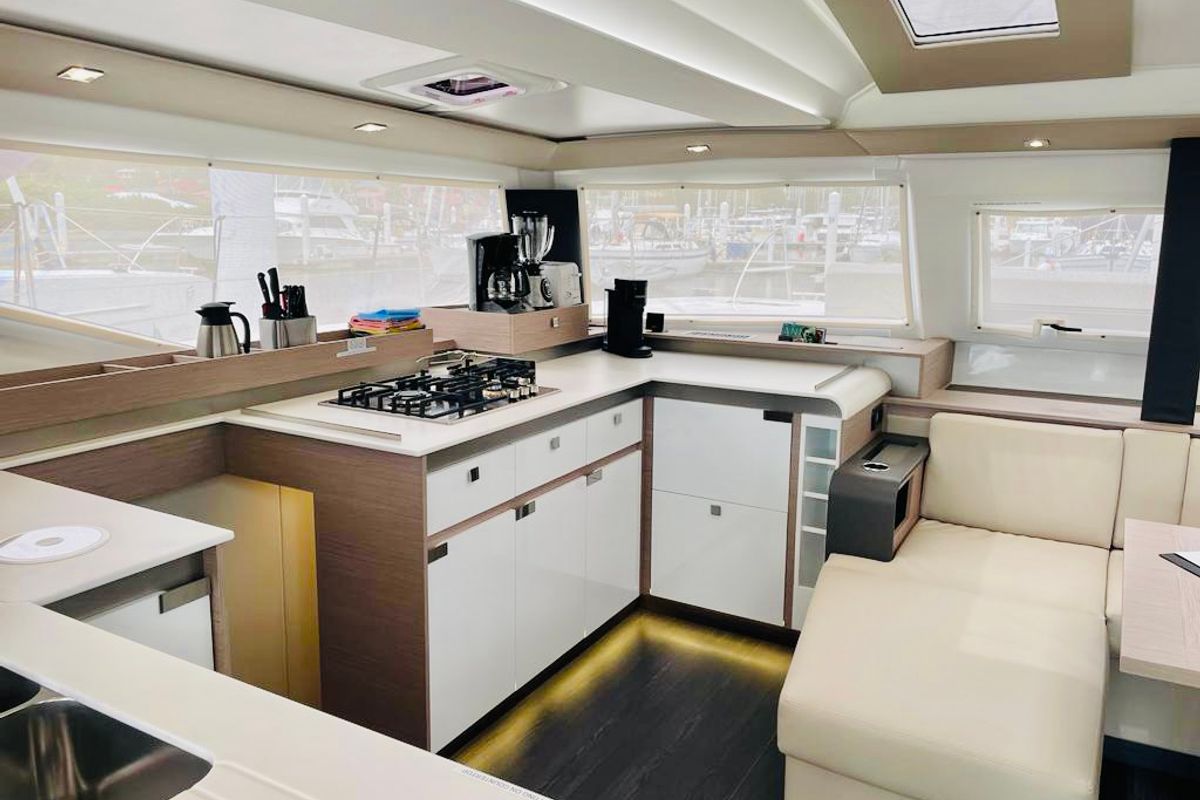 Galley of Pau Hana II, a Fountaine Pajot Elba 45 catamaran at Road Town, British Virgin Islands