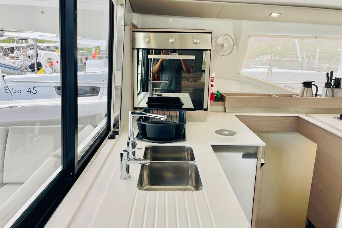 Galley of Pau Hana II, a Fountaine Pajot Elba 45 catamaran at Road Town, British Virgin Islands