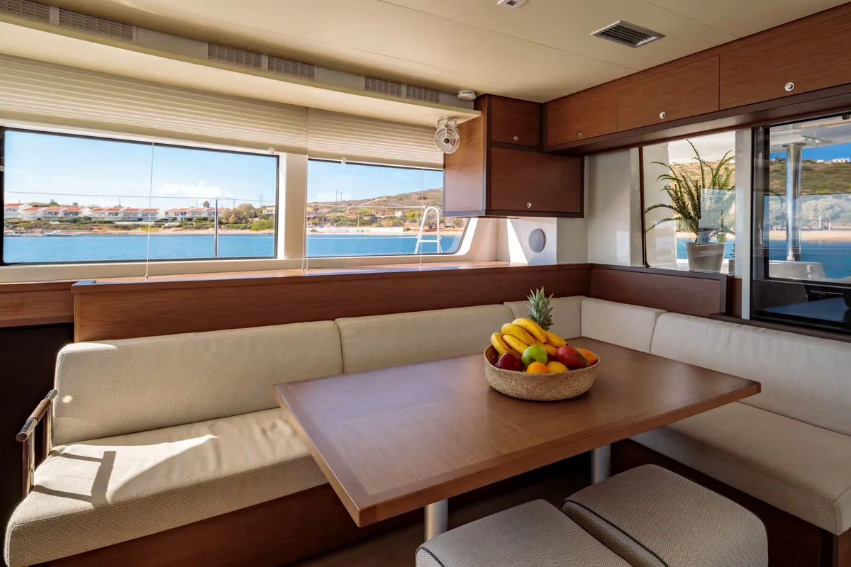 Salon of MADININA, a Lagoon 52F catamaran at Lavreotiki Municipal Unit, Greece