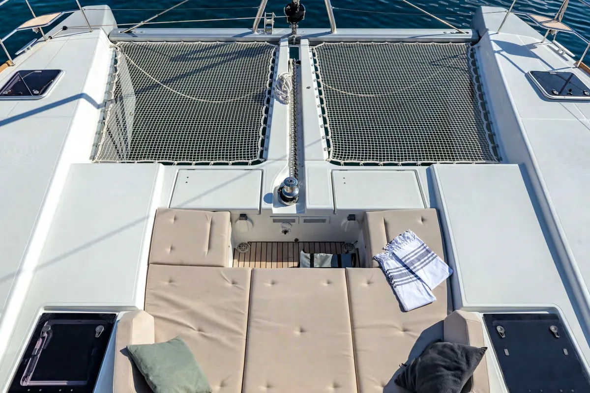Deck of MADININA, a Lagoon 52F catamaran at Lavreotiki Municipal Unit, Greece