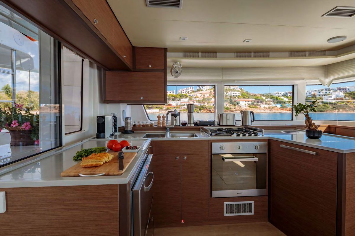 Galley of MADININA, a Lagoon 52F catamaran at Lavreotiki Municipal Unit, Greece