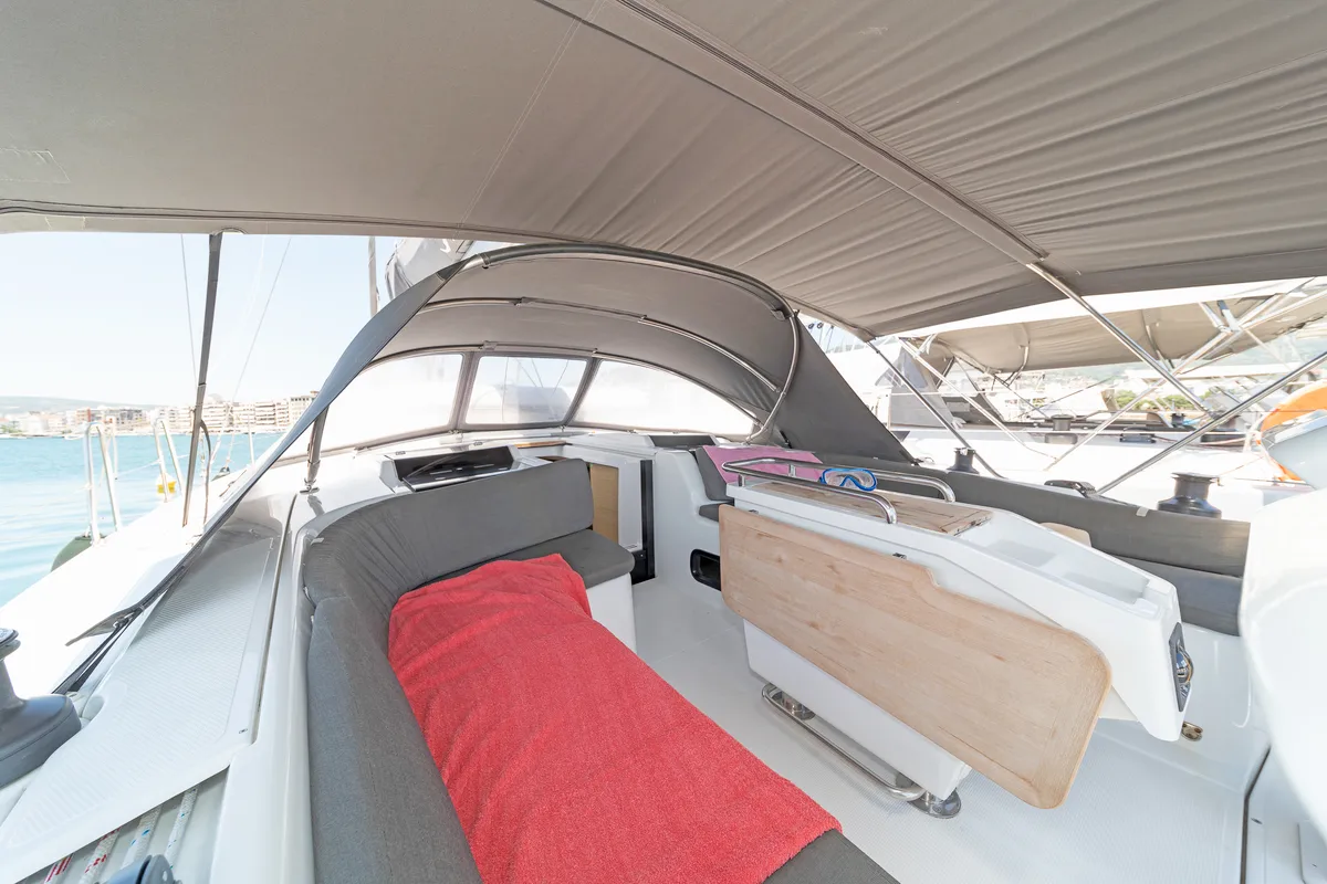 Deck of Triton, a Hanse Yachts Hanse 458 sailboat at Municipal Unit of Rhodes, Greece