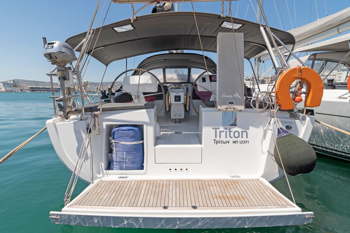 Cockpit of Triton, a Hanse Yachts Hanse 458 sailboat at Municipal Unit of Rhodes, Greece