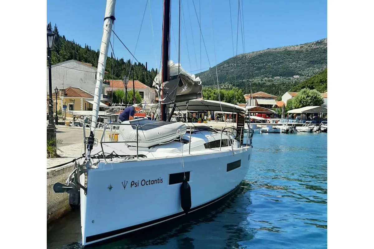 Exterior view of Psi Octantis, a Jeanneau Sun Odyssey 410 sailboat at Preveza, Greece