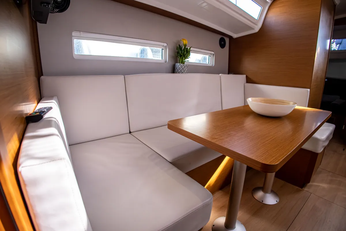 Salon of Psi Octantis, a Jeanneau Sun Odyssey 410 sailboat at Preveza, Greece