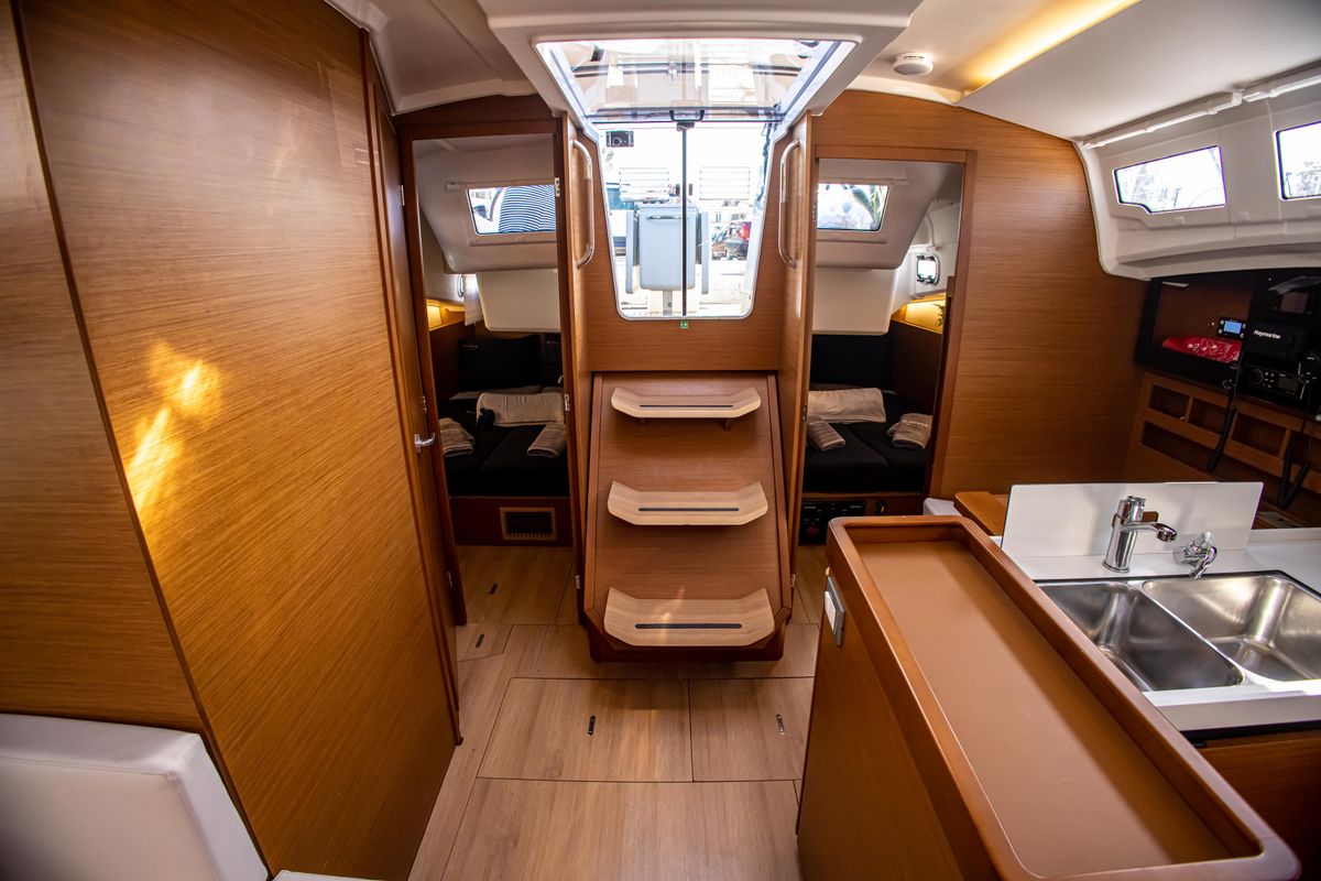 Salon of Psi Octantis, a Jeanneau Sun Odyssey 410 sailboat at Preveza, Greece