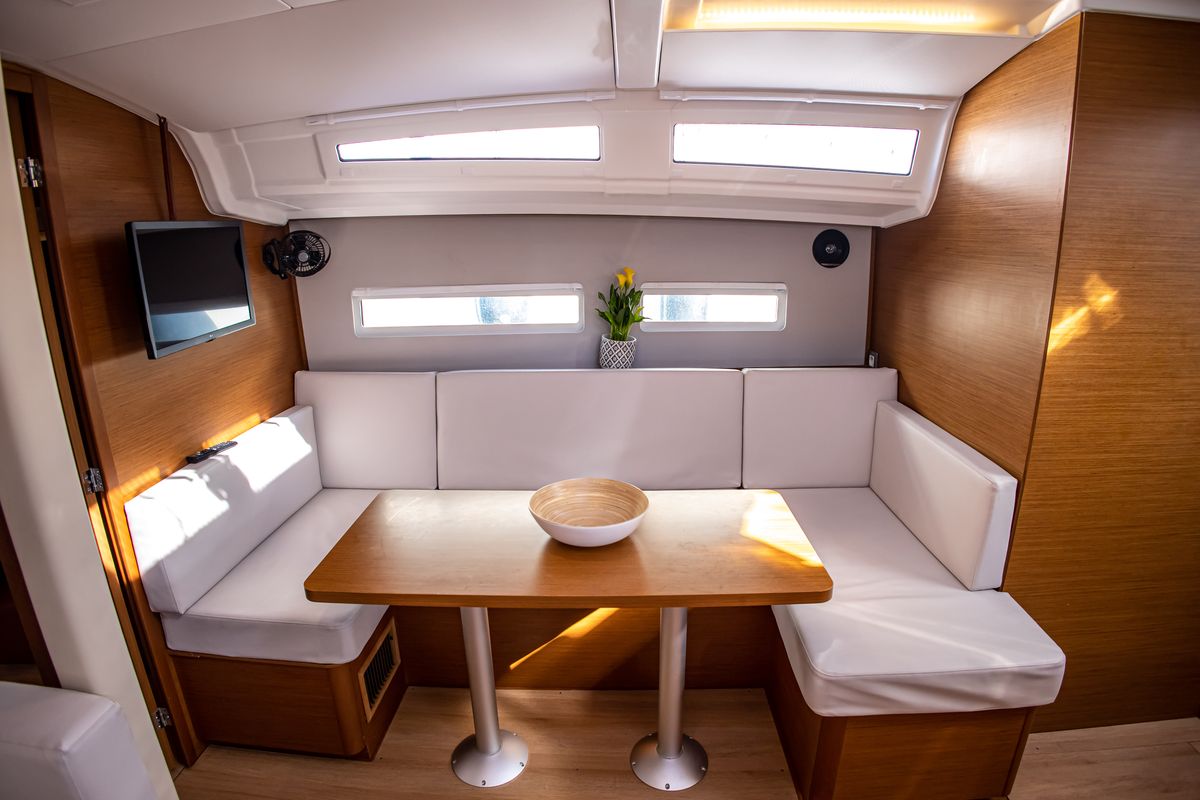 Salon of Psi Octantis, a Jeanneau Sun Odyssey 410 sailboat at Preveza, Greece
