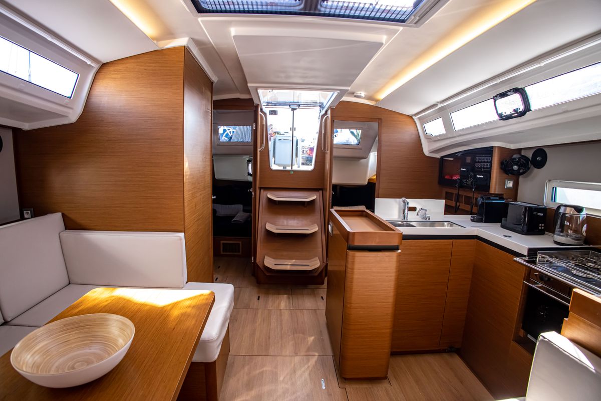 Salon of Psi Octantis, a Jeanneau Sun Odyssey 410 sailboat at Preveza, Greece