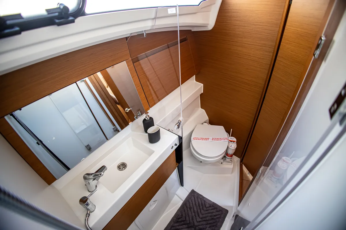 Head on Psi Octantis, a Jeanneau Sun Odyssey 410 sailboat at Preveza, Greece