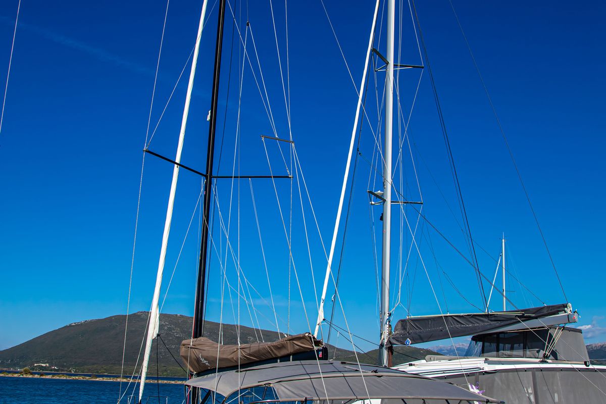 Exterior view of Psi Octantis, a Jeanneau Sun Odyssey 410 sailboat at Preveza, Greece