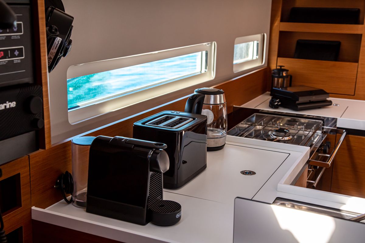 Galley of Psi Octantis, a Jeanneau Sun Odyssey 410 sailboat at Preveza, Greece
