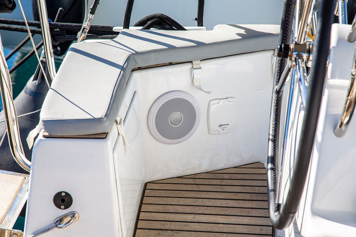 Deck of Psi Octantis, a Jeanneau Sun Odyssey 410 sailboat at Preveza, Greece