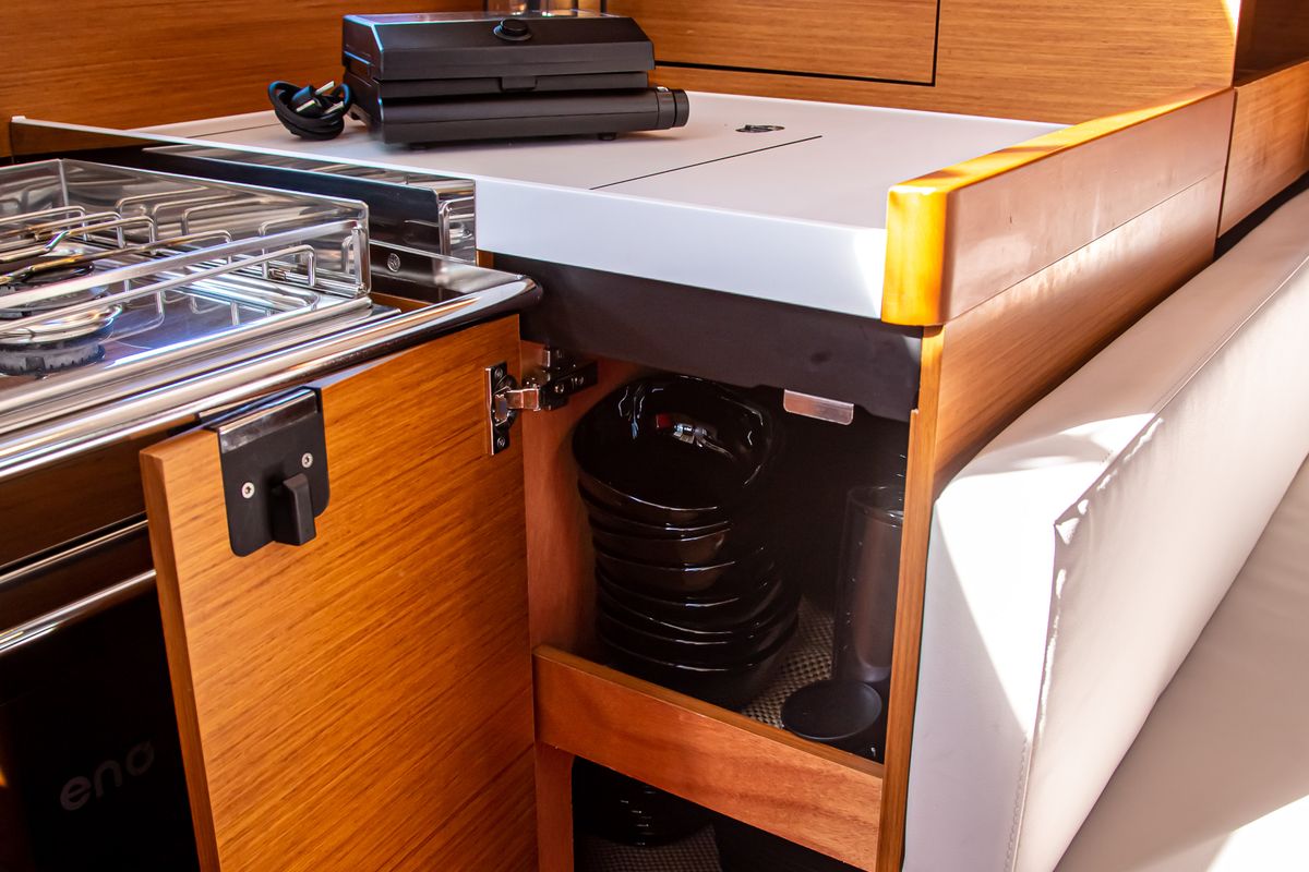 Galley of Psi Octantis, a Jeanneau Sun Odyssey 410 sailboat at Preveza, Greece