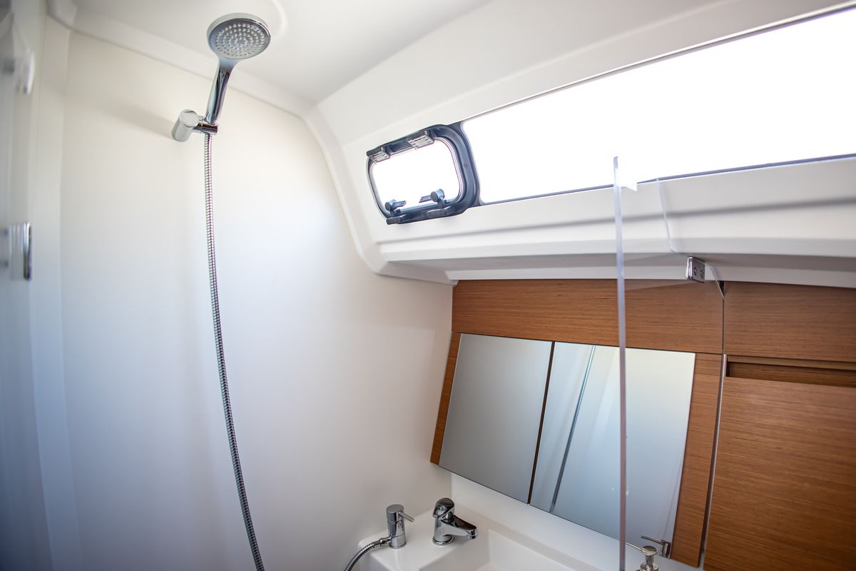 Head on Psi Octantis, a Jeanneau Sun Odyssey 410 sailboat at Preveza, Greece