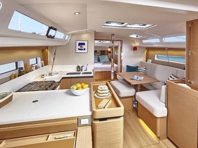 Galley of Caraboulou, a Jeanneau Sun Odyssey 440 sailboat at Nieuwpoort, Belgium