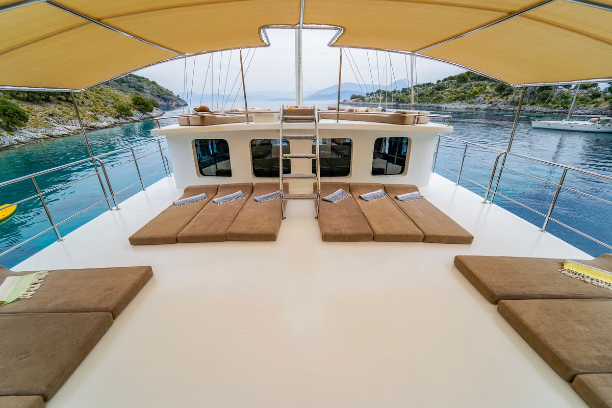 Deck of Tersane 8, a Gulet Gulet gulet at Fethiye, Turkey