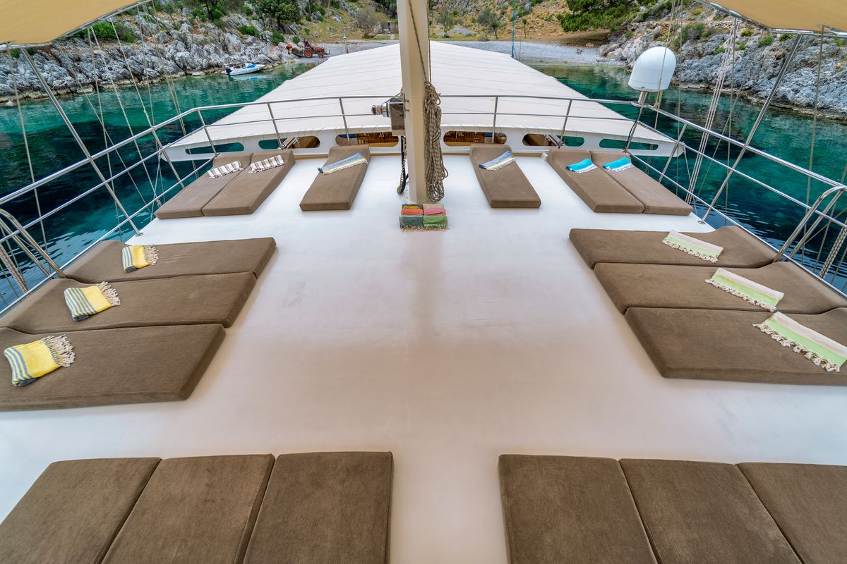 Deck of Tersane 8, a Gulet Gulet gulet at Fethiye, Turkey