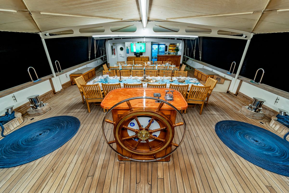 Cockpit of Tersane 8, a Gulet Gulet gulet at Fethiye, Turkey
