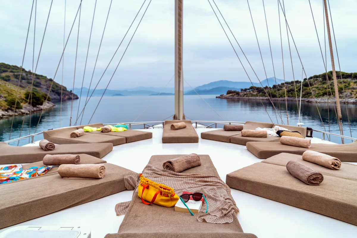Deck of Tersane 8, a Gulet Gulet gulet at Fethiye, Turkey